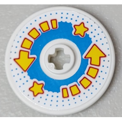 Technic, Disk 3 x 3 with 2 Yellow Stars and Segmented Arrows, Dark Azure Circle and Dots Pattern (Sticker) - Set 10303
