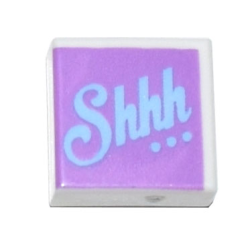 Tile 1 x 1 with Bright Light Blue 'Shhh...' on Medium Lavender Background Pattern