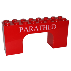 Arch 2 x 8 x 3 with White 'PARATHED' Pattern Arch 2 x 8 x 3 with White 'PARATHED' Pattern