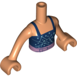 Torso Mini Doll Girl Dark Blue Halter Top with Star Constellations and Heart Pattern, Nougat Arms with Hands