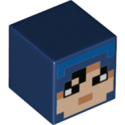 Minifigure, Head, Modified Cube with Pixelated Light Nougat Face, Black Eyes, Nougat Mouth, and Dark Azure Hairband Pattern (Minecraft Hex) Minifigure, Head, Modified Cube with Pixelated Light Nougat Face, Black Eyes, Nougat Mouth, and Dark Azure Hairband Pattern (Minecraft Hex)