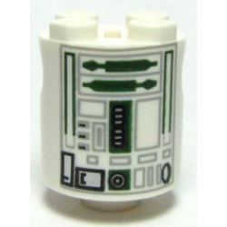 Brick, Round 2 x 2 x 2 Robot Body with Bottom Axle Holder (x Shape / + Orientation) with SW Astromech Droid Light Bluish Gray Rectangles and Dark Green Utility Arms Pattern Brick, Round 2 x 2 x 2 Robot Body with Bottom Axle Holder (x Shape / + Orientation) with SW Astromech Droid Light Bluish Gray Rectangles and Dark Green Utility Arms Pattern