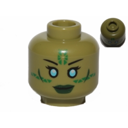 Minifigure, Head Alien with Blue Eyes, Green Markings and Dark Green Lips Pattern (SW Jedi Consular)