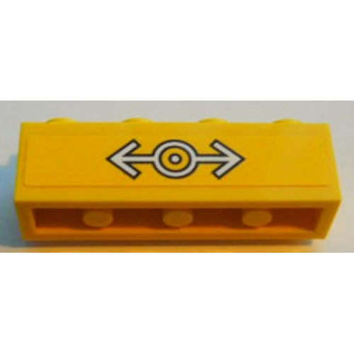 Деталь LEGO 30414pb02 Brick, Modified 1 x 4 with Studs on Side with Train Logo White on Yellow Background Pattern (Sticker) - Set 7939