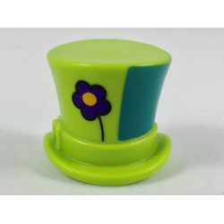 Minifigure, Headgear Hat, Top Hat with Ribbon with Dark Purple Flower and Green Left Side Pattern