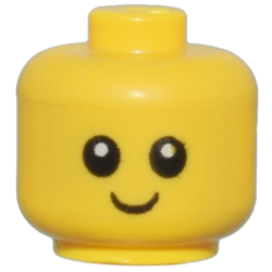 Minifigure, Baby / Toddler Head with Neck with Black Eyes, White Pupils, and Smile Pattern Minifigure, Baby / Toddler Head with Neck with Black Eyes, White Pupils, and Smile Pattern