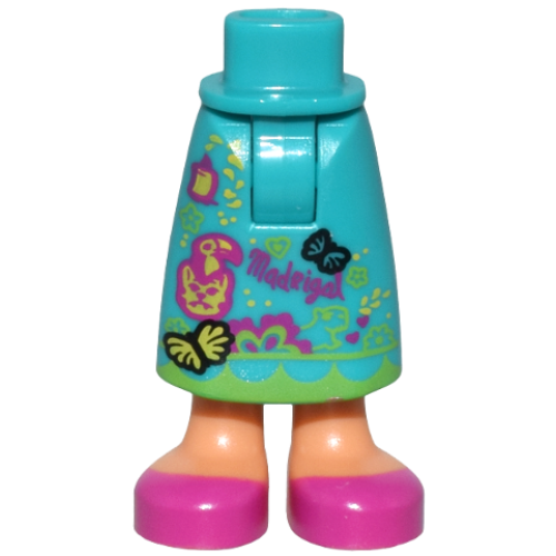 Деталь LEGO 59595c00pb09 Mini Doll Hips and Skirt Long with Molded Nougat Legs and Printed Magenta and Yellow Flowers, Animals, 'MadRigal' and Shoes Pattern - Thick Hinge