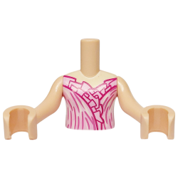 Torso Mini Doll Girl Bright Pink Dress Top with Magenta Ruffles, Dark Pink and White Lines Pattern, Light Nougat Arms with Hands