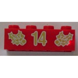 Brick 2 x 4 with Gold Holly and '14' Pattern