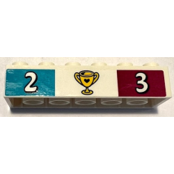 Brick 2 x 6 with White Number 2 on Medium Azure Background, Yellow Trophy with Heart, and Number 3 on Magenta Background Pattern (Sticker) - Set 41372