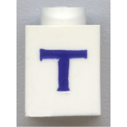 Деталь LEGO 3005ptTs Brick 1 x 1 with Blue Capital Letter T Pattern (Serif Font)