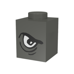 Brick 1 x 1 with Angry Black Eyebrow and White Eye Right Pattern - Dark Gray Brick 1 x 1 with Angry Black Eyebrow and White Eye Right Pattern - Dark Gray