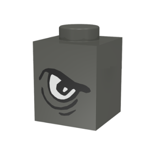 Деталь LEGO 3005pb002 Brick 1 x 1 with Angry Black Eyebrow and White Eye Right Pattern - Dark Gray