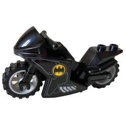 Motorcycle Sport Bike with Black Frame, Light Bluish Gray Wheels and Black Handlebars with Batman Logo Pattern on Both Sides (Stickers) - Set 76160 Motorcycle Sport Bike with Black Frame, Light Bluish Gray Wheels and Black Handlebars with Batman Logo Pattern on Both Sides (Stickers) - Set 76160