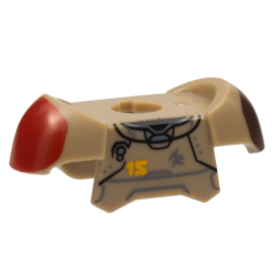Minifigure Armor Breastplate with Shoulder Pads and 2 Back Studs with Red and Dark Brown Shoulder Splotches and Bright Light Orange '15' Pattern