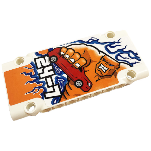 Деталь LEGO 64782pb059L Technic, Panel Plate 5 x 11 x 1 with Red Car, Blue and Dark Azure Lightning and White '24-7' Pattern Model Left Side (Sticker) - Set 42128