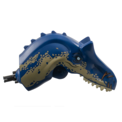 Dinosaur Head Allosaurus with Black Rotation Joint Pin with Tan Teeth, Dark Tan Scales and White Blind Right Eye Pattern