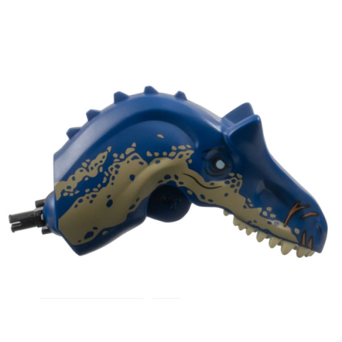 Деталь LEGO bb1375c01pb01 Dinosaur Head Allosaurus with Black Rotation Joint Pin with Tan Teeth, Dark Tan Scales and White Blind Right Eye Pattern