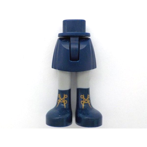 Деталь LEGO 35216ac00pb016 Mini Doll Hips and Skirt with Molded Light Bluish Gray Legs and Printed Dark Blue Boots with Gold Laces Pattern - Thin Hinge