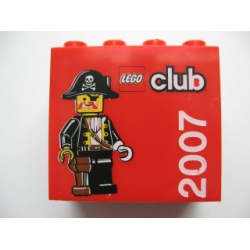 Brick 2 x 4 x 3 with LEGO Club 2007 and Pirate Captain Pattern