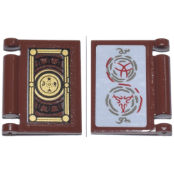 Minifigure, Utensil Book Cover with Black and Gold Frame and Circle Emblem and Red and Dark Tan Magic Spell Symbols Pattern on Both Sides (Stickers) - Set 76218