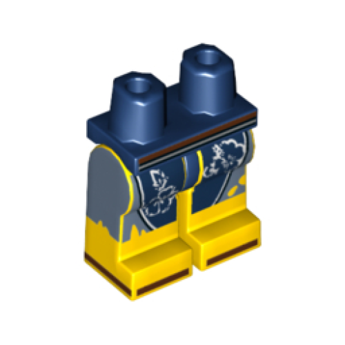 Деталь LEGO 970c03pb37 Hips and Yellow Legs with Tattered Sand Blue and Dark Blue Surf Shorts with Flowers and Reddish Brown Sandal Straps Pattern