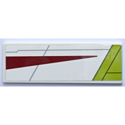 Tile 2 x 6 with Dark Red and Lime Triangles, Light Bluish Gray Lines, Starfighter Pattern Model Left Side (Sticker) - Set 75333