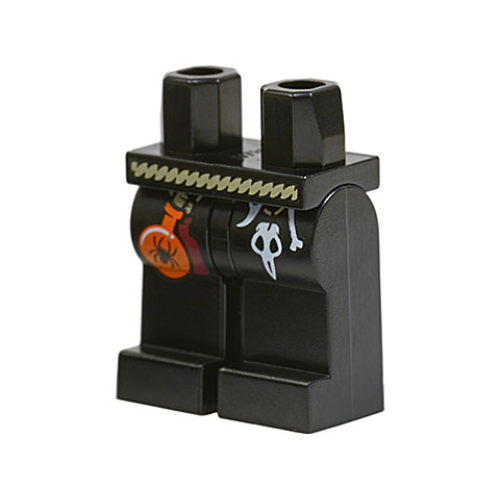 Деталь LEGO 970c00pb0280 Hips and Legs with White Belt, Skull and Bottle with Spider Pattern