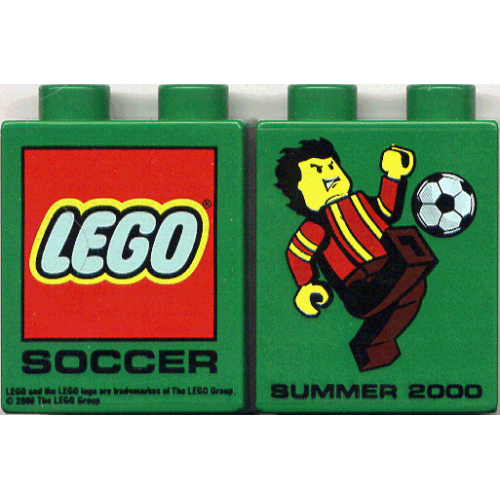 Деталь LEGO 4066pb010 Duplo, Brick 1 x 2 x 2 with Summer 2000 LEGO Soccer Pattern