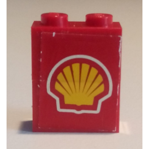 Деталь LEGO BA014pb03 Stickered Assembly 2 x 1 x 2 with Shell Logo Pattern (Sticker) - Set 1253-1 - 2 Brick 1 x 2