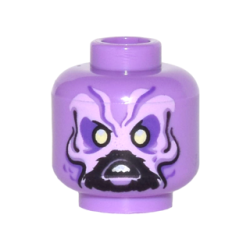 Minifigure, Head Alien with Dark Purple and Lavender Eyebrows and Face, Black Lines and Beard, Yellowish Green Eyes Pattern