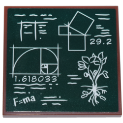 Tile 4 x 4 with Dark Green Chalk Board, White Text, Charts, Geometry Diagram, Golden Ratio, Plant and '29.2' '1.618033' 'F=ma' Pattern (Sticker) - Set 21355