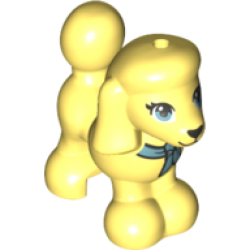 Dog, Friends Style, Poodle with Metallic Light Blue Eyes with Eyelashes, Dark Silver Nose, Bandana with Knot Pattern - Bright Light Yellow Dog, Friends Style, Poodle with Metallic Light Blue Eyes with Eyelashes, Dark Silver Nose, Bandana with Knot Pattern - Bright Light Yellow