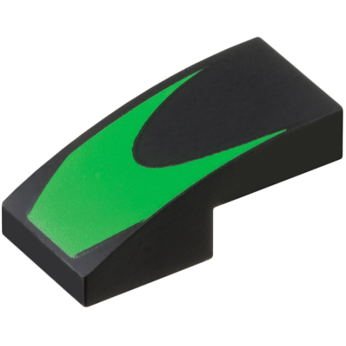 Деталь LEGO 11477pb206 Slope, Curved 2 x 1 x 2/3 with Bright Green Chevron Pattern