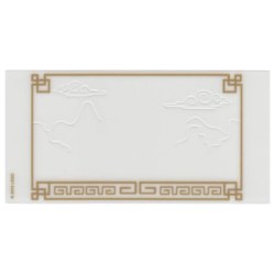 Plastic Translucent Shadow Theater Screen with Mountain and Cloud Cutouts and Gold Geometric Frame Pattern