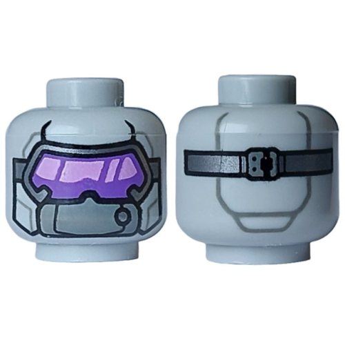 Деталь LEGO 3626pb3656 Minifigure, Head Alien Black and Silver Visor, Dark Purple and Medium Lavender Lenses, Dark Bluish Gray Plate and Strap with Buckle on Back Pattern