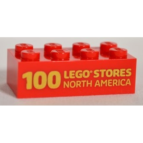 Деталь LEGO 3001pb100 Brick 2 x 4 with '100 LEGO STORES NORTH AMERICA' Pattern