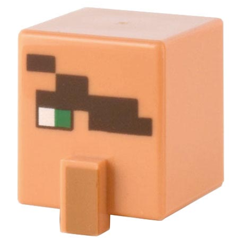 Деталь LEGO 23766pb008 Minifigure, Head, Modified Cube Tall with Raised Rectangle with Pixelated Dark Brown Eye Patch, Green Eye, and Medium Nougat Nose Pattern (Minecraft Blacksmith)
