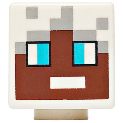 Minifigure, Head, Modified Cube with Pixelated Reddish Brown Face, Medium Azure Eyes and Light Bluish Gray Hair Pattern (Minecraft Ender Explorer)