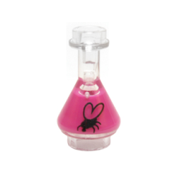 Minifigure, Utensil Bottle, Erlenmeyer Flask with Molded Magenta Fluid and Printed Black Fly Pattern