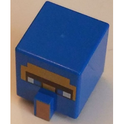 Minifigure, Head, Modified Cube Tall with Raised Rectangle with Pixelated Dark Brown Unibrow, Blue Eyes, Gold Face, and Nougat Nose Pattern (Minecraft Wandering Trader)