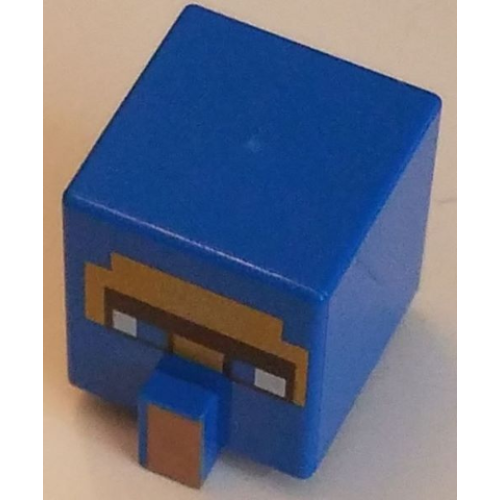 Деталь LEGO 23766pb007 Minifigure, Head, Modified Cube Tall with Raised Rectangle with Pixelated Dark Brown Unibrow, Blue Eyes, Gold Face, and Nougat Nose Pattern (Minecraft Wandering Trader)