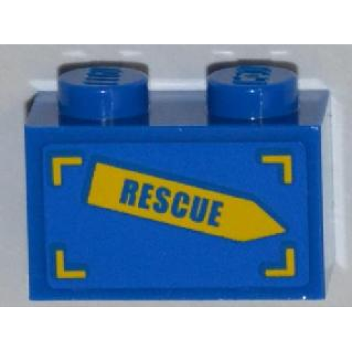 Деталь LEGO 3004pb113L Brick 1 x 2 with 'RESCUE' on Yellow Arrow Pattern Model Left Side (Sticker) - Set 4439