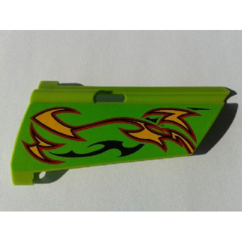 Деталь LEGO 44350pb023 Technic, Panel Fairing #20 Large Long, Small Hole, Side A with Orange and Red Flames on Lime Background Pattern (Sticker) - Set 8649