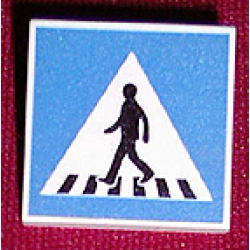 Road Sign 2 x 2 Square with Clip with Black Crosswalk and Pedestrian Silhouette in Triangle on Blue Background Pattern