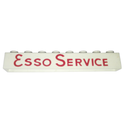 Brick 1 x 8 without Bottom Tubes with Cross Side Supports with Red 'Esso Service' Long Pattern