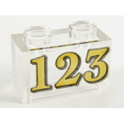 Brick 1 x 2 without Bottom Tube with Gold '123' Pattern