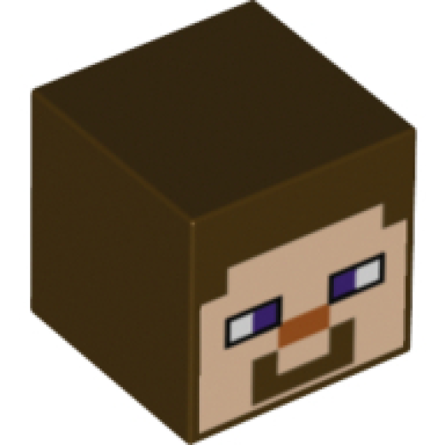 Деталь LEGO 19729pb002 Minifigure, Head, Modified Cube with Pixelated Light Nougat Face, Dark Purple Eyes, Dark Orange Nose, and Smile Pattern (Minecraft Steve)