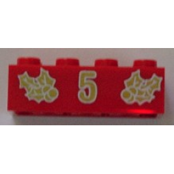 Brick 2 x 4 with Gold Holly and '5' Pattern
