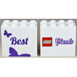 Brick 2 x 4 x 3 with 'Best' and Butterfly front LEGO Friends Logo back Pattern Brick 2 x 4 x 3 with 'Best' and Butterfly front LEGO Friends Logo back Pattern